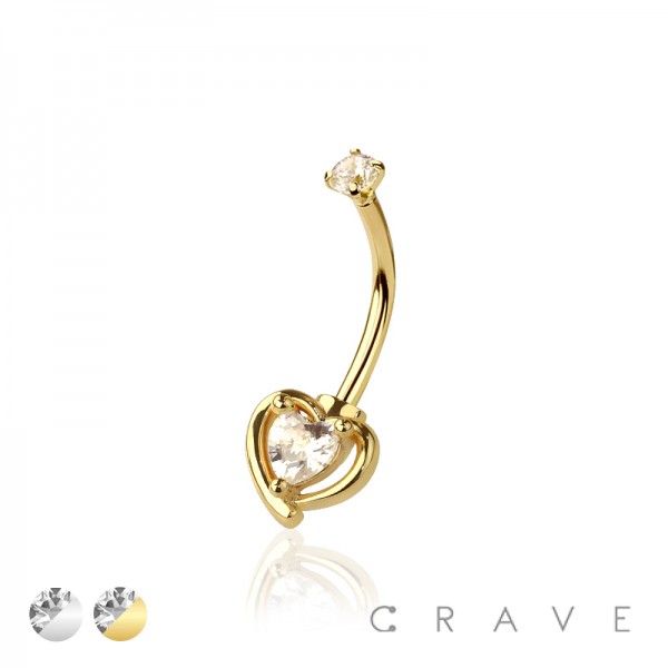 316L SURGICAL STEEL TOP CZ WITH CZ HEART EYEBROW (CURVED BARBELL)